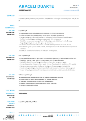 Support Analyst Resume Sample and Template