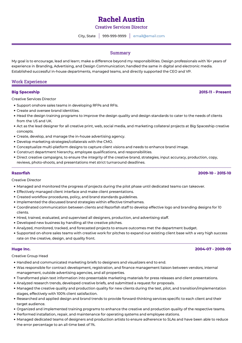 Creative Director CV Example and Template