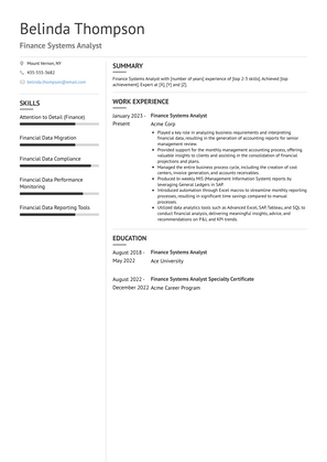 Finance Systems Analyst Resume Sample and Template