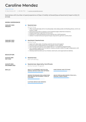 Seamstress Resume Sample and Template