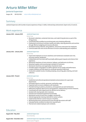 Janitorial Supervisor Resume Sample and Template