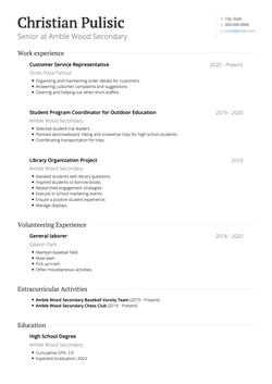 High School Student Resume Sample and Template