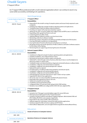 IT Support Officer Resume Sample and Template