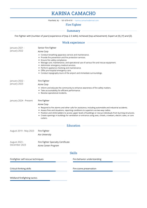 Fire Fighter Resume Sample and Template