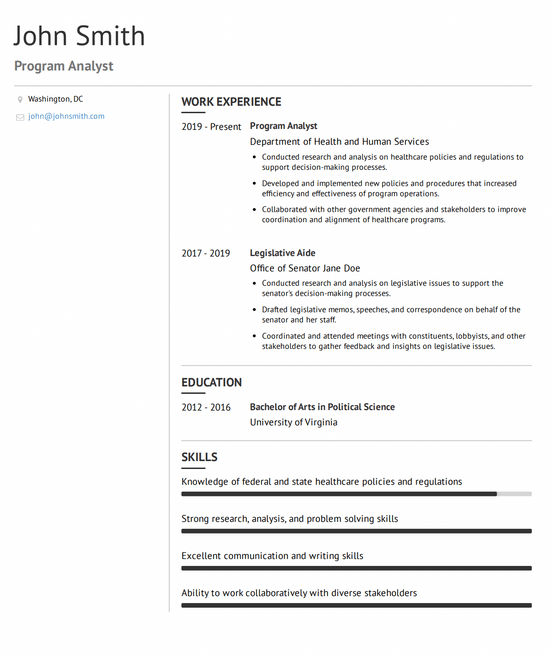 An example of a simple CV template, using VisualCV's Corporate CV template