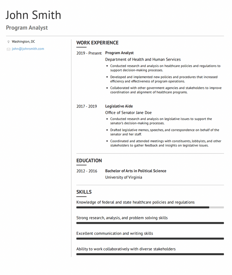 Simple government work cv tempate