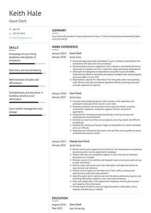Court Clerk Resume Sample and Template
