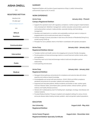 Registered Dietitian Resume Sample and Template