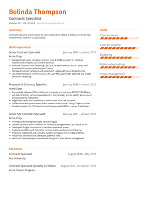 Contracts Specialist Resume Sample and Template