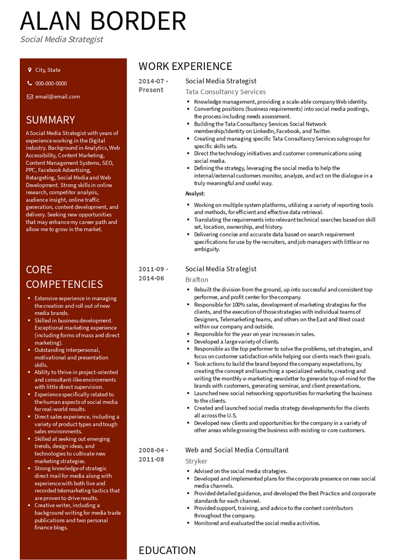 Social Media Strategist Resume Sample and Template