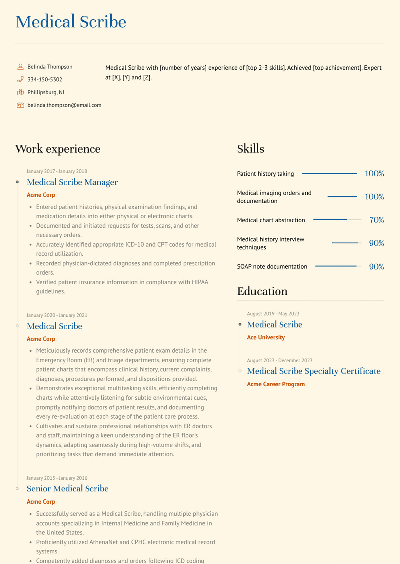 Medical Scribe Resume Sample and Template