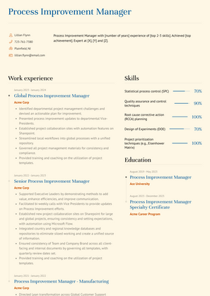 Process Improvement Manager Resume Sample and Template