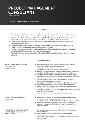 Project Management Consultant Resume Sample and Template
