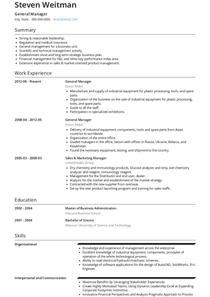 General Manager Resume Sample and Template