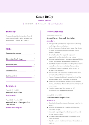 Research Specialist Resume Sample and Template