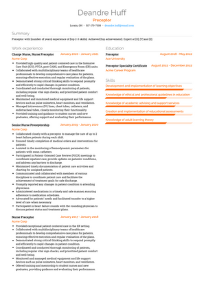 Preceptor Resume Sample and Template