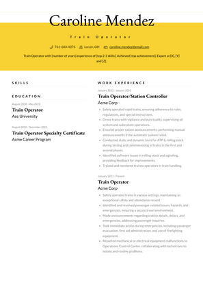 Train Operator Resume Sample and Template
