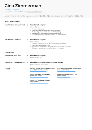 Assistant Designer Resume Sample and Template