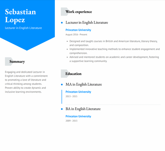 An Academic Resume Template using VisualCV's Baker template