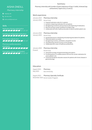 Pharmacy Internship Resume Sample and Template