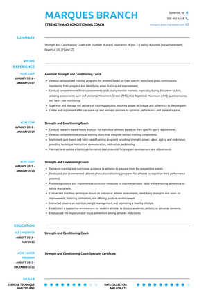 Strength And Conditioning Coach Resume Sample and Template