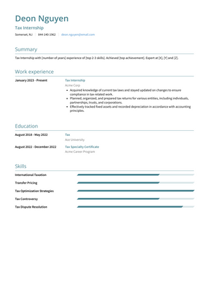 Tax Internship Resume Sample and Template