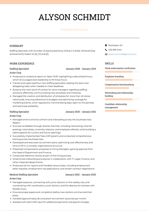 Staffing Specialist Resume Sample and Template