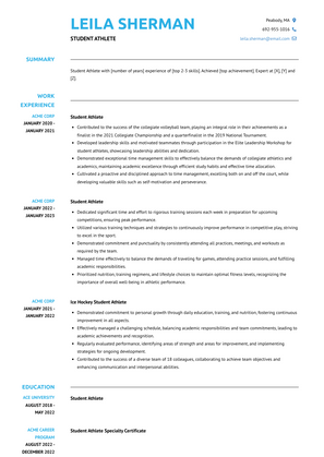 Student Athlete Resume Sample and Template