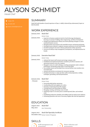 Head Chef Resume Sample and Template