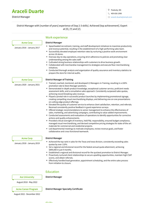 District Manager Resume Sample and Template