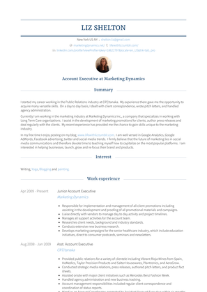 Junior Account Executive Resume Sample and Template