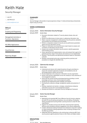 Security Manager Resume Sample and Template