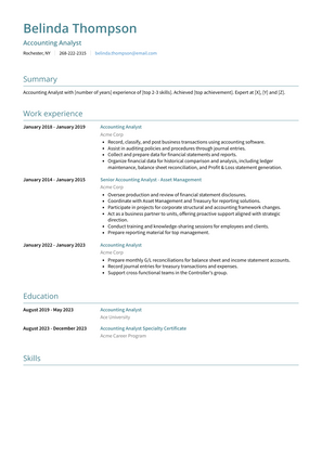 Accounting Analyst Resume Sample and Template