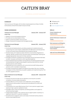 Technical Account Manager Resume Sample and Template