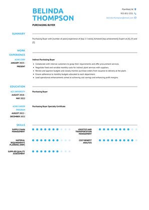 Purchasing Buyer Resume Sample and Template