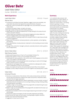 Video Editor Resume Sample and Template