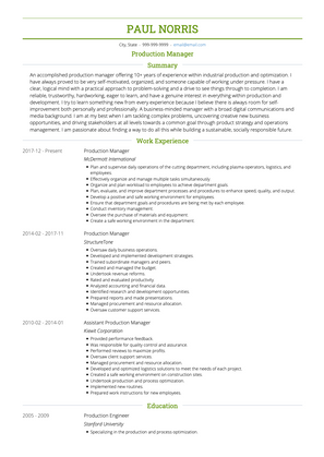 Production Manager CV Example and Template