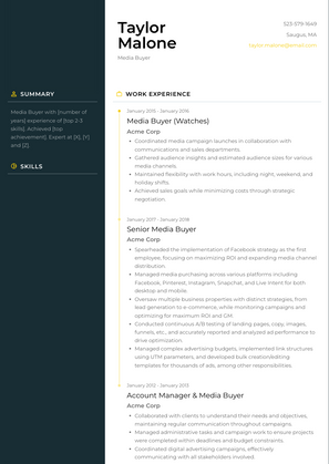 Media Buyer Resume Sample and Template