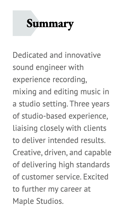 sound engineer resume summary