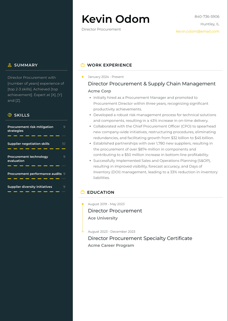 Director Procurement Resume Sample and Template