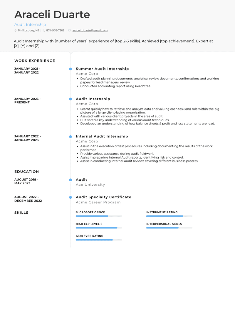 Audit Internship Resume Sample and Template