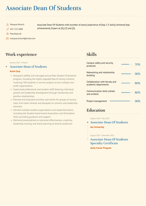 Associate Dean Of Students Resume Sample and Template