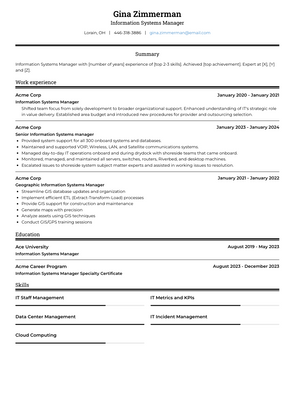 Information Systems Manager Resume Sample and Template