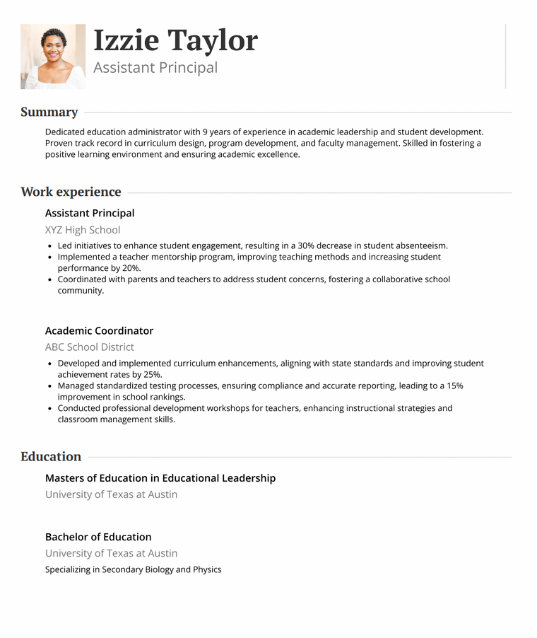 Single Column Photo Resume Template - Air