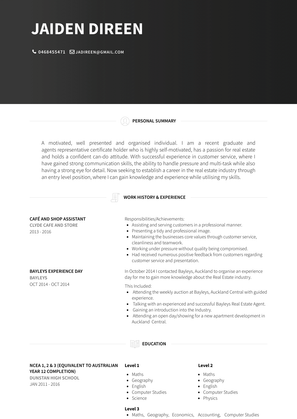 Café And Shop Assistant  Resume Sample and Template