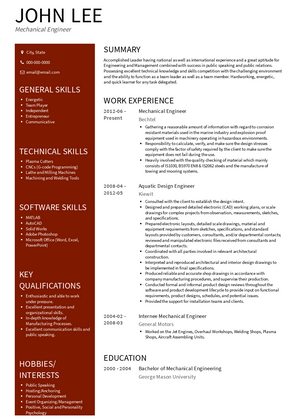 Mechanical Engineer Resume Sample and Template