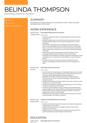 Psychology Research Assistant Resume Sample and Template