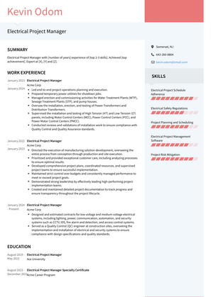 Electrical Project Manager Resume Sample and Template