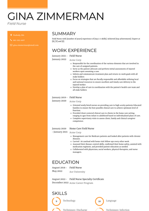 Field Nurse Resume Sample and Template