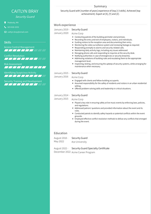 Security Guard Resume Sample and Template